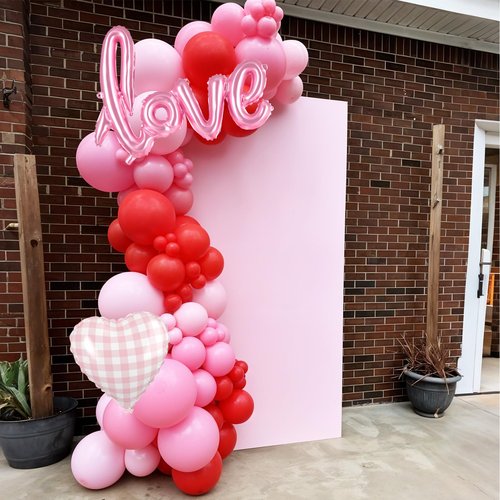 Red Pink Balloons, 50pcs Red And Pink Balloons With Love Checkered Heart Foil Balloon For Valentine's Day Birthday Baby Shower Party Wedding Engagement Bridal Shower Anniversary Decorations Supplies