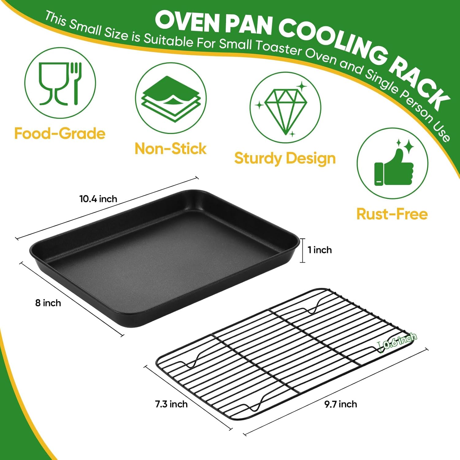 P&P CHEF Nonstick Baking Sheet Pan with Cooling Rack - Easy Clean Oven Tray, Black, 10.4 x 8 Inch