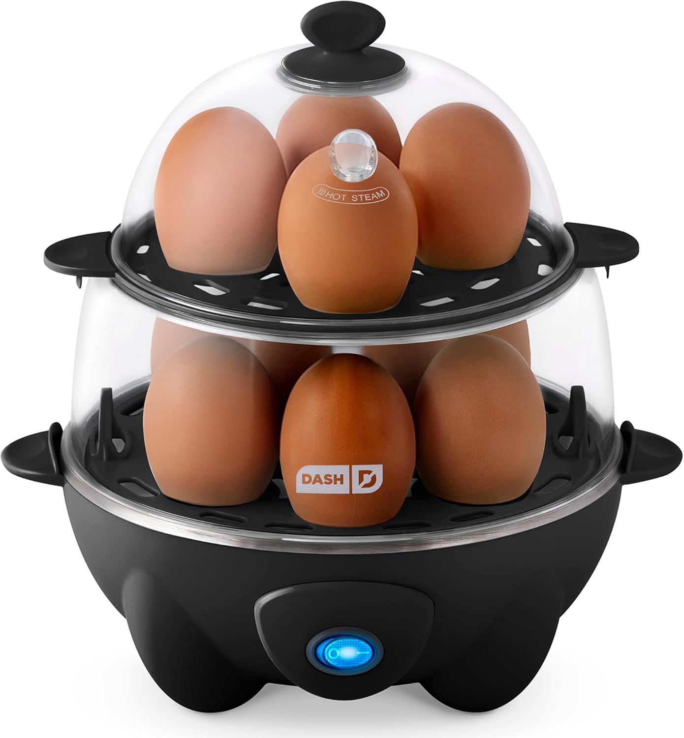 Dash Deluxe Egg Cooker - 3-in-1 Boiler, Poacher & Steamer - Holds 12 Eggs, Black | Dishwasher Safe & BPA Free
