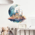 Dreamy Moon Castle Stars Cartoon Wall Stickers, sacinora Islam Blue Castle Wall Decals Removable Vinyl Peel and Stick for Kids Baby Nursery Bedroom Playroom Toddler Room Art Home Decorations