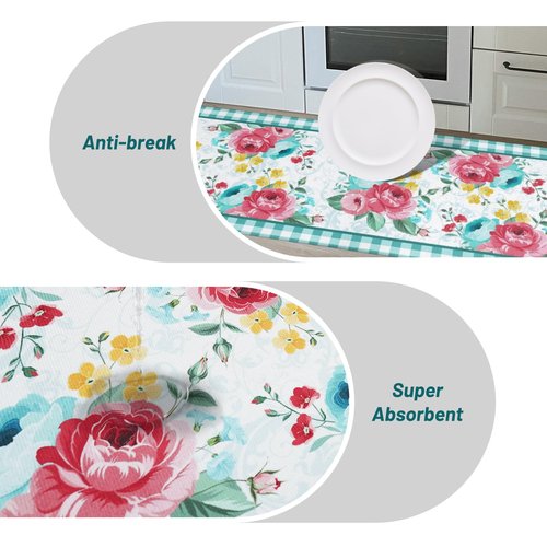 Mofvugz Red Teal Floral Kitchen Rugs and Mats Non-Skid Washable for Floor, Floral Teal Kitchen Decor and Accessories Kitchen Mat Set of 3, 17"x30"+17"x47"+17"x59"