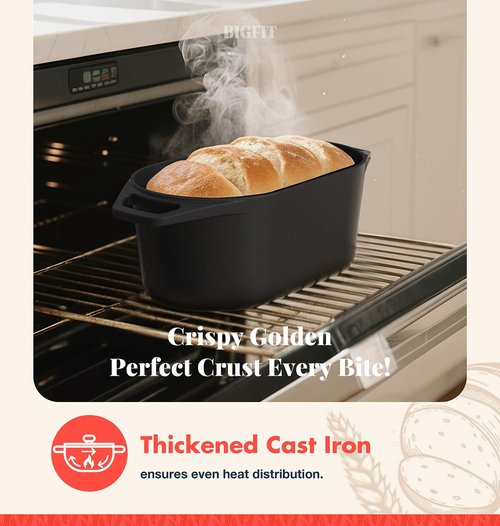 Dutch Oven for Bread Baking, 3.4QT Cast Iron Bread Pan Loaf Pans with Lid, Pre-Seasoned Oval Bread Oven, Bread Pan for Homemade Sourdough Bread Baking & Versatile Cooking, Black