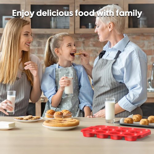 Jalopink Silicone Muffin Pan - 12-Cup Nonstick Baking Mold with Handle | Food-Grade, BPA-Free, Odorless
