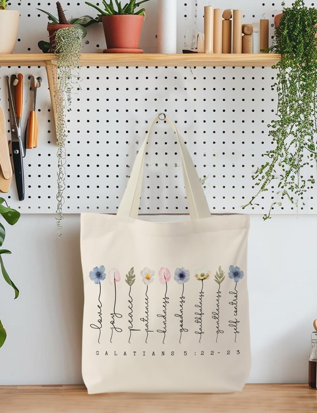 Supwhd Cream Bible Bags for Women, Christian Tote Bag, Fruit of the Spirit Galatians 5:22-23, Gifts for Christian Women, Bible Verse Christian Canvas Tote Bags for Woman