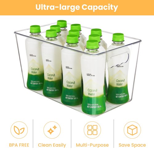 YIHONG 10 Pack Clear Pantry Organizer Bins, Plastic Containers with Handle for Kitchen,Freezer,Cabinet,Closet,Bathroom Under Sink Storage