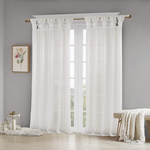 Madison Park - MP40-5644 Rosette Floral Embellished Cuff Tab Top Solid Window Treatments Curtain Panel Drape for Bedroom Living Room and Dorm, 50"X63", White