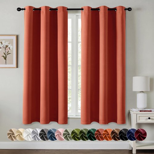 MIULEE Burnt Orange Blackout Curtains - Thermal Insulated Room Darkening Drapes | 63-Inch Length, 2 Panels