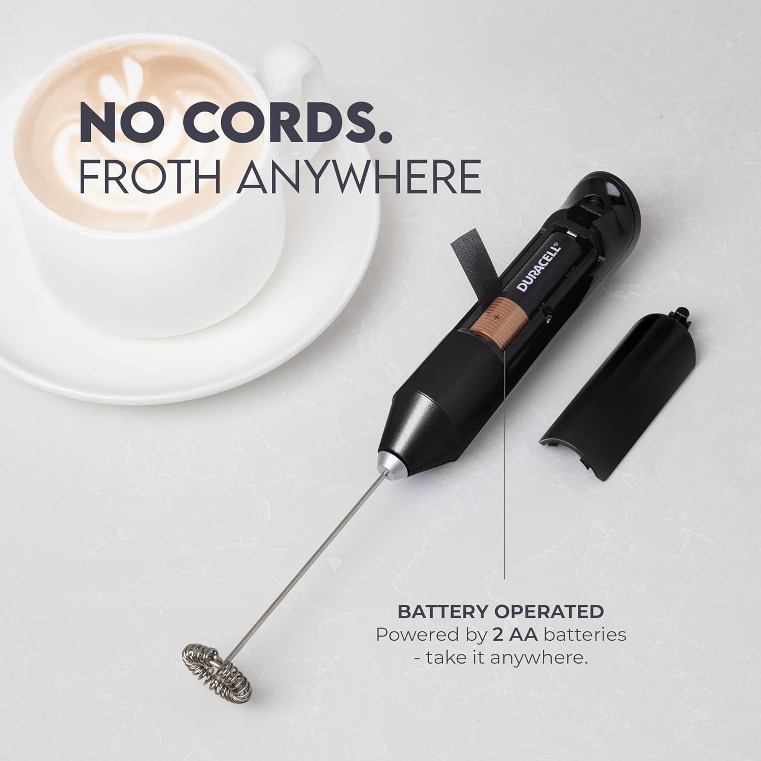 Zulay Milk Frother Wand - Mini Handheld Stainless Steel Mixer for Coffee & Lattes - Black