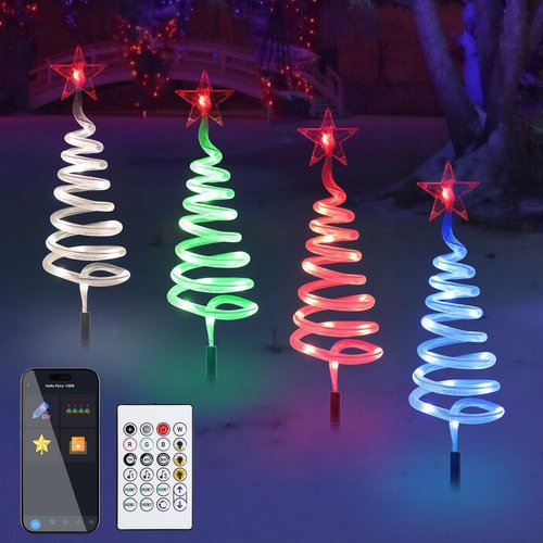 4 Pack Christmas Pathway Lights Outdoor, RGBW Smart Landscape Lights with APP & Remote Control, DIY Color Modes, Waterproof Connectable Yard Decor Lights with Music & Timer for Holiday Decorations