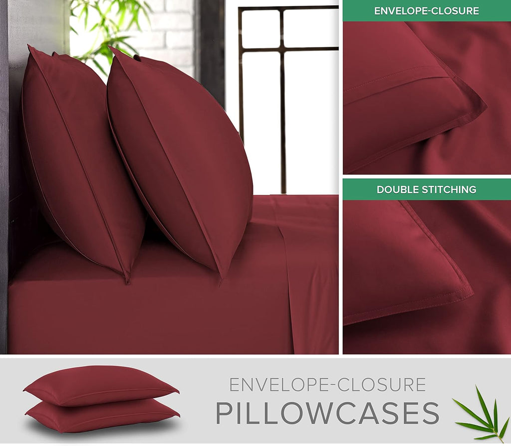 Pure Bamboo King Sheets - Luxuriously Soft 100% Organic Viscose Bed Sheet Set | Cooling & Durable (King, Merlot)