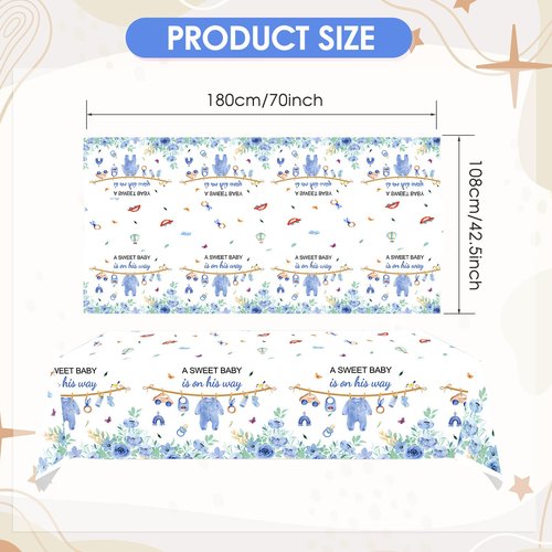 3 Pcs Baby Shower Decorations Boy A Sweet Boy is On His Way Party Supplies Blue Table Cover,Gender Reveal Table Cloths Decorations,55in x 86in