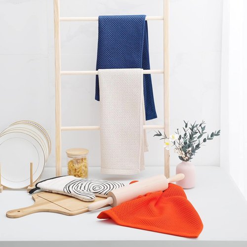 Homaxy Kitchen Dish Towels - Ultra Soft 100% Cotton Waffle Weave | Quick Drying, 13 x 28 Inches, Navy Blue, 18-Pack