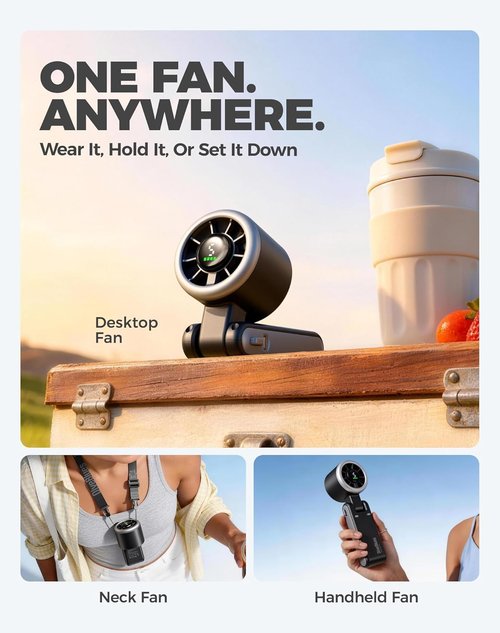 Diveblues Portable Handheld Turbo Fan - 5-Speed Wind, 12-Hour Battery Life | 3-in-1 Cooling Fan in Obsidian Black