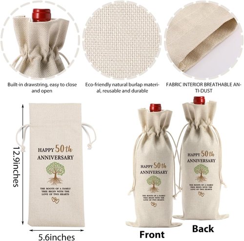 50th Milestone Anniversary Wine Bag 50 Year WeddingAnniversary Gifts for Her Him Couple Parents Happy Anniversary Cool Gifts Marriage Engagement Party Decorations Wine Bags