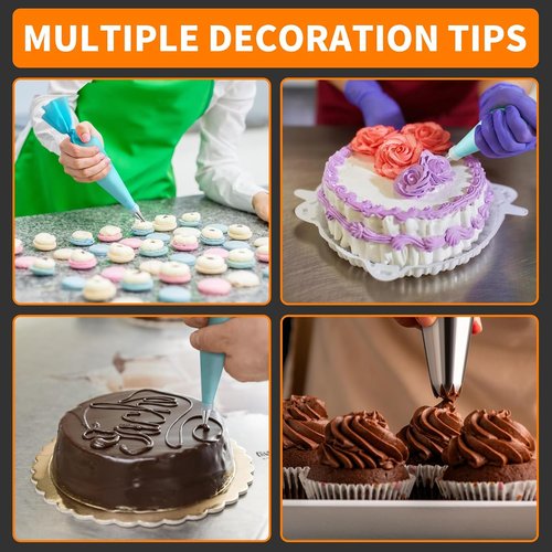 ALLTOP Piping Bags and Tips Set - Ultimate Cake Decorating Kit with 100 Disposable Bags & 12 Frosting Tips