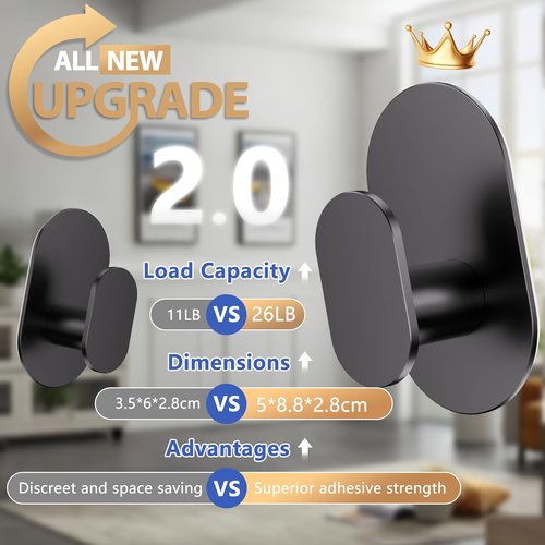 Aikzik Adhesive Towel Hooks - Heavy Duty 26LB Wall Hooks for Bathroom & Shower | 4 Pack, Matte Black