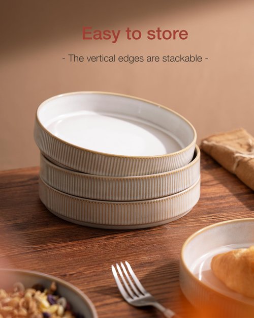 famiware Star 7.5" Pasta Bowls Set, Salad Bowl Set of 6, Double Reactive Glaze, Stackable, Perfect for Your Friend for Housewarming, Thanksgiving, Christmas, Cappuccino White