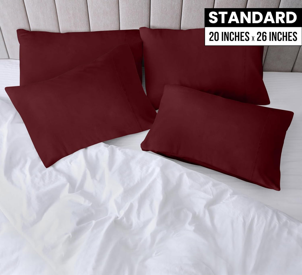 Utopia Bedding Standard Pillow Cases - Soft Brushed Microfiber - 4 Pack, 20 x 26 Inches, Burgundy