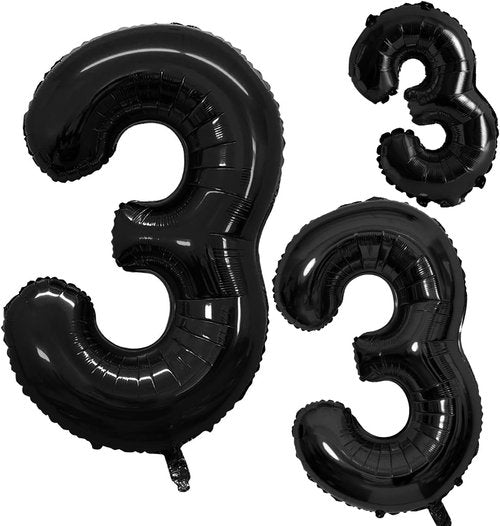 GOER Black Foil Number 3 Balloons - Giant 3rd Birthday Party Decorations | 42", 32", 16" Sizes (3 pcs)