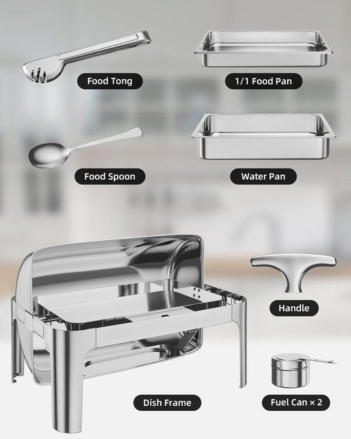 9QT Chafing Dish Buffet Set,Stainless Steel Food Warmer and Servers with 1 Full Size Pan for Parties, Wedding, Birthday,Catering, Hotels and Weddings