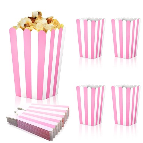 Ouligay 20 Pcs Pink Popcorn Boxes Mini Popcorn Bags for Party Small Puffed Rice Bowl Buckets Pink and White Striped Bags Paper Puffed Rice Container for Birthday Party Favor Movie Night Supplies