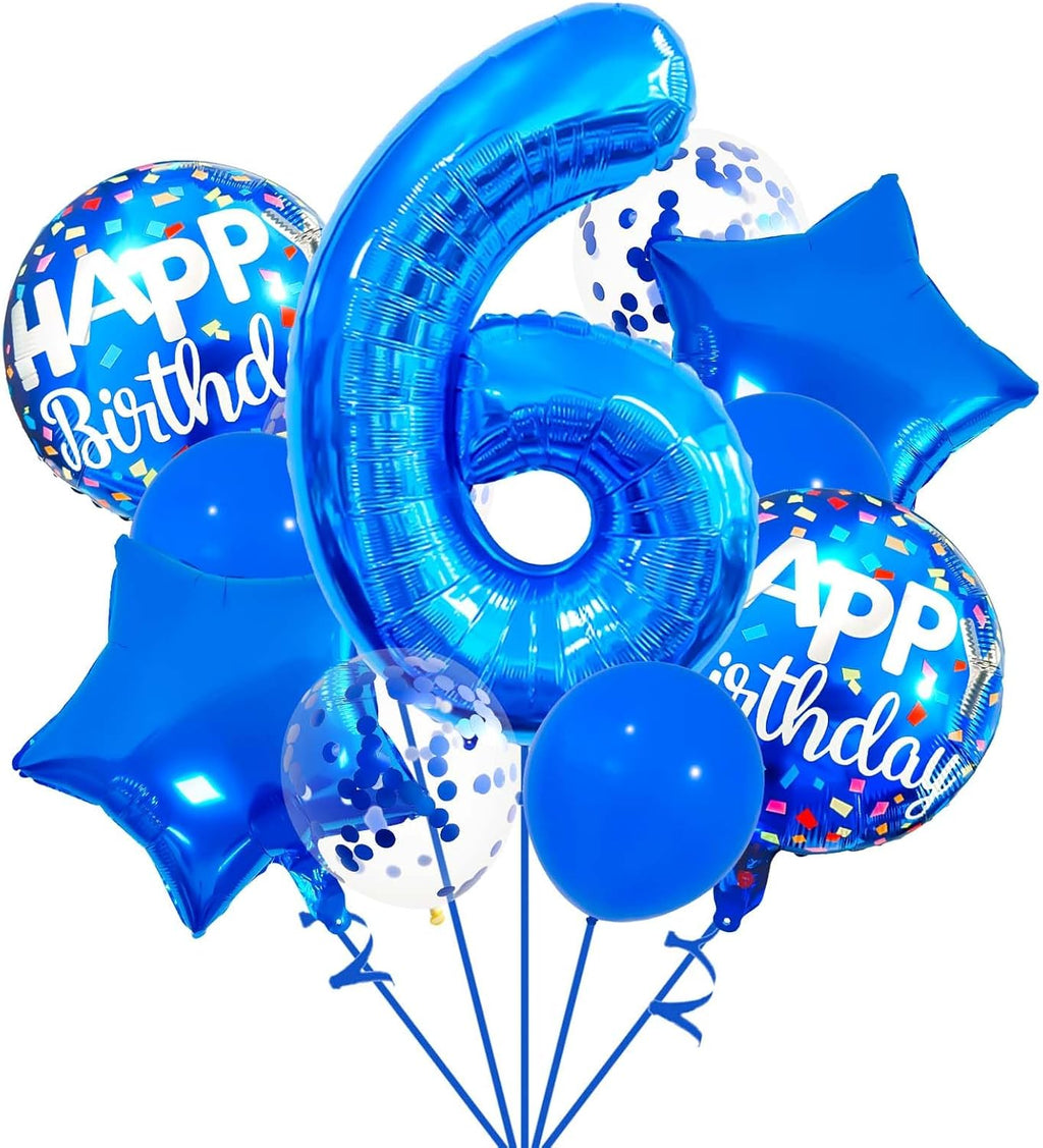 Skiennix 6 Balloon Number - Dark Blue Confetti Latex Foil Birthday Balloon for Kids' Party Decor