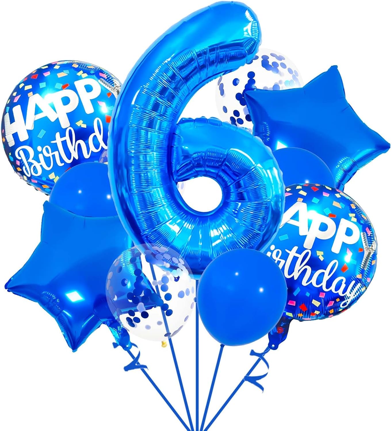Skiennix 6 Balloon Number - Dark Blue Confetti Latex Foil Birthday Balloon for Kids' Party Decor