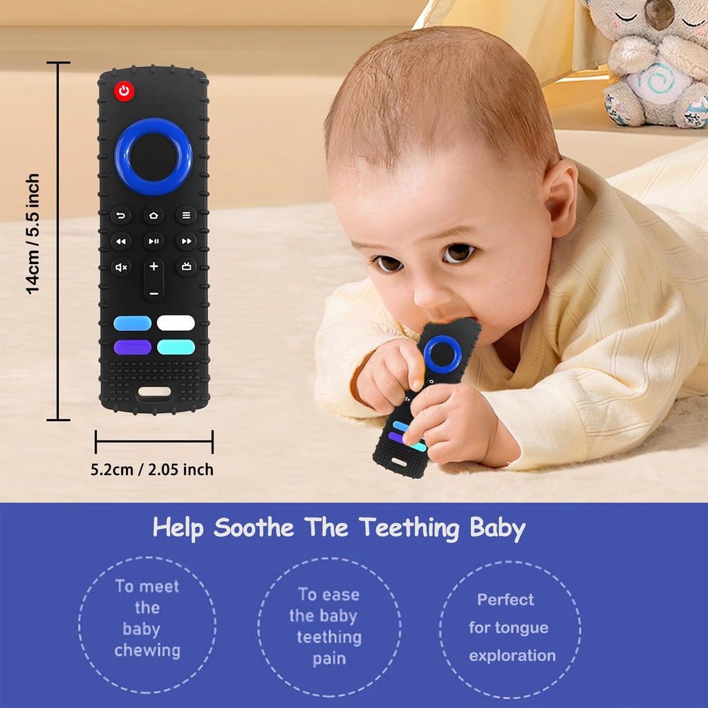 ROBBEAR Baby Teething Toys - Food Grade Silicone Teethers in Fire TV Remote Shape | BPA Free, Black