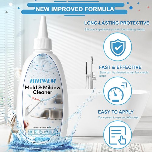 HIHWEM Mold & Mildew Remover Gel - Powerful Stain Cleaner for Washing Machines & Grout | 8 fl. oz