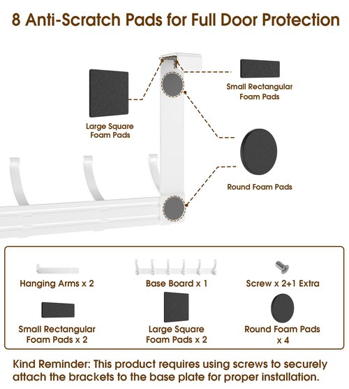 CHAUNCEY HOME Over The Door Hooks Hanger with Extended Arms, Fit 1 3/8" Door, Tool-Free Assembly, F7U, Towel Rack Organizer Holder - Glossy White