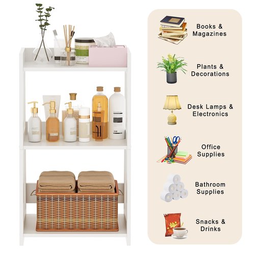 POBOMULI 3-Tier Bathroom Ladder Shelf Freestanding, White Floor Shelves Open Shelving Unit, Small Bookshelf Nightstand for Home Study Laundry Room (11.8" D x 15.7" W x 27.6" H)
