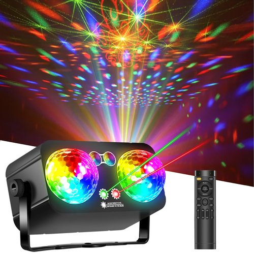 Megaboon DJ Party Disco Ball Light，Sound Activated 4 in 1 LED Lights and Strobe Pattern Light for Home Room Dance Parties Birthday Halloween Christmas Karaoke Wedding Show Club Decorations