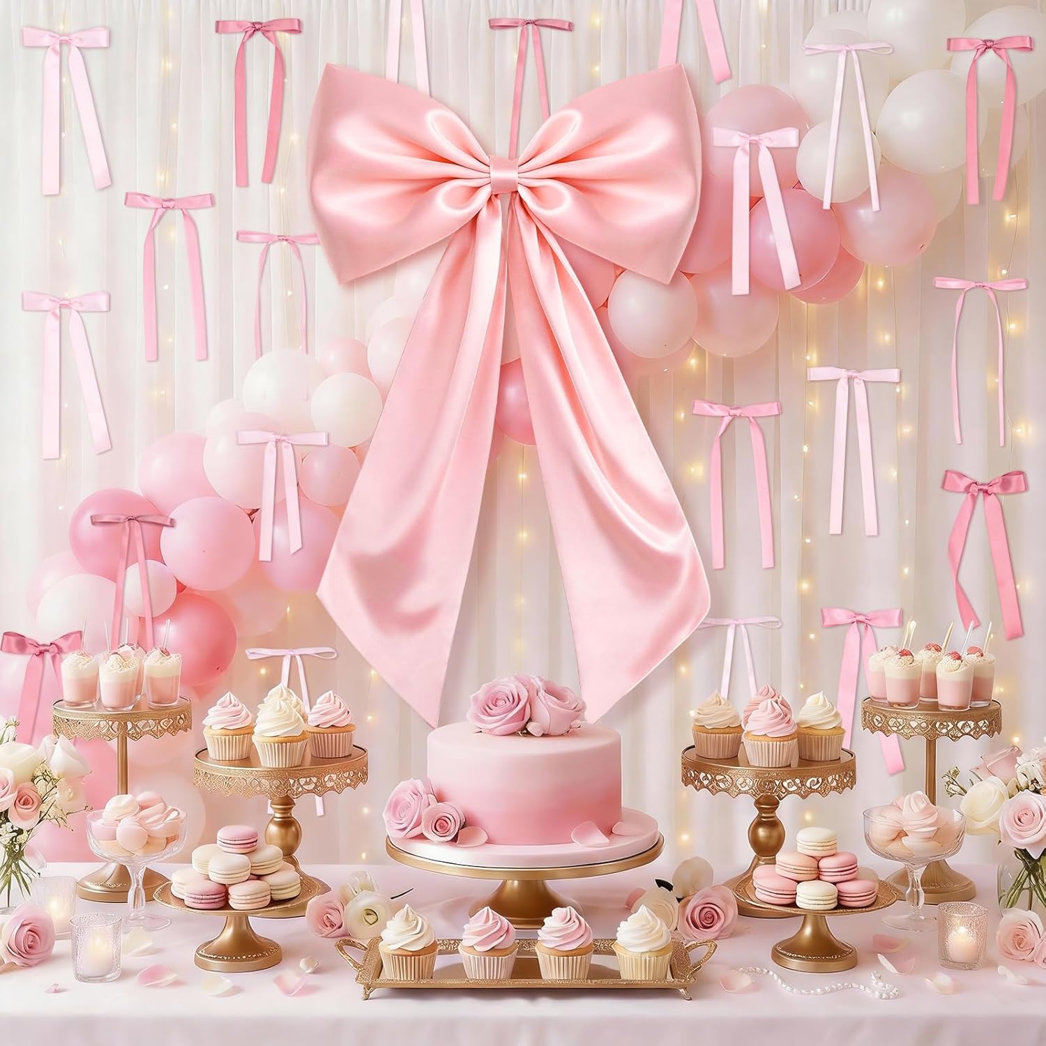 Skiennix Large Pink Bow Set - 22Pcs Giant Satin Bows (40x24 Inch) & 21 Small Bows for DIY Decor