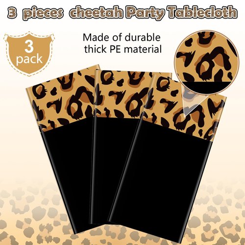 3 Pack Leopard Print Party Tablecloth Decorations,Safari Animal Cheetah Plastic Table Cloth Black Leopard Runner Disposable Rectangle Table Cover for Baby Shower Birthday Party Supplies, 54x108 Inch
