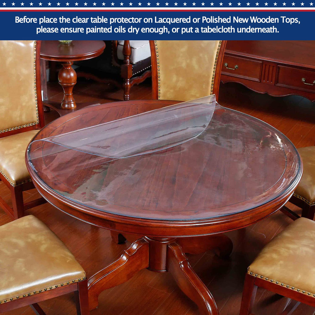 Round Table Protector Clear Plastic Tablecloth Roll Thicken Desk Floor Protective Cover Office Chair Mat Waterproof Wipeable Easy Clean PVC Vinyl Coffee Buffet Banquet Bar Dining Tabletop Pad 45 " Dia
