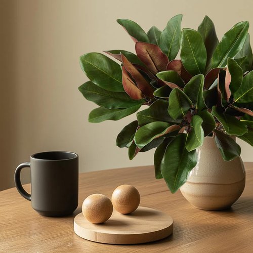 OBDXZHC 4 Pcs Magnolia Artificial Leaves Branches 22 Inch 3D Real Touch Faux Magnolia Stems Fake Magnolia Twigs for Indoor Outdoor Vase Filling Home Wedding Floral Arrangement Decoration