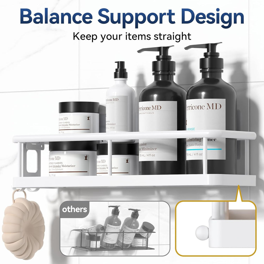 YASONIC Shower Caddy - No Drill Bathroom Organizer with Removable Hooks | Rust Proof, White, 2 Pack