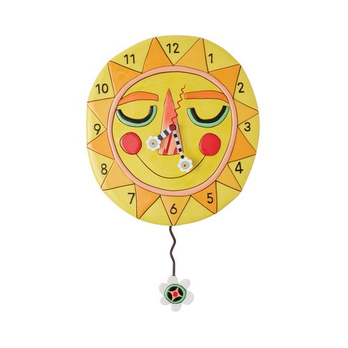 Enesco Allen Designs Blooming Bright Smiling Sun Sculpted Pendulum Wall Clock, 10.24 Inch, Multicolor