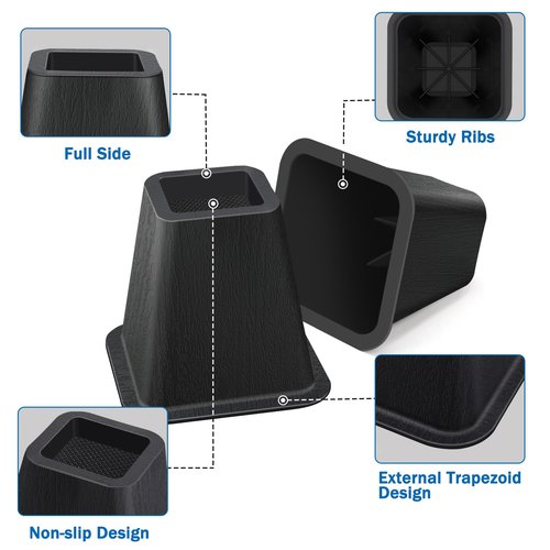 ANNKUT 6 Inch Heavy Duty Bed Risers, Furniture Risers for Desk, Chair, Table or Sofa, Couch Lift Risers, Supports up to 2200 lbs per Leg(8 Pack Black)
