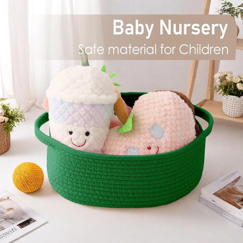 JMvicyroam Woven Basket - Small Rope Storage Bin with Handles for Organizing Shelves & Closets | Green