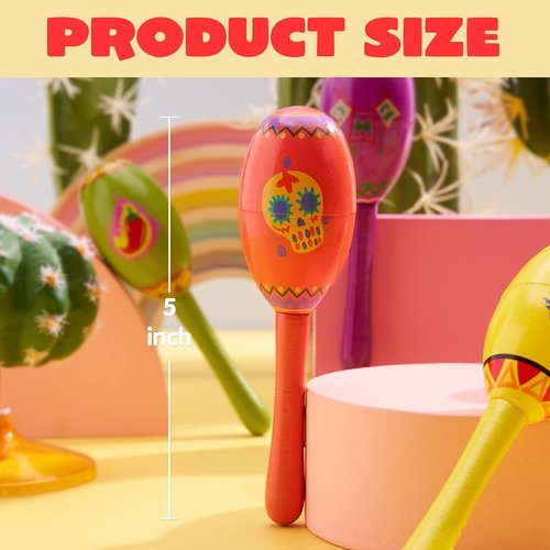JOYIN 24 Pcs Cinco De Mayo Mini Wooden Maracas Musical Party Favors for Birthday Party Favors, Mexican Fiesta Decorations, Luau Photo Props, Carnivals Event, Taco Tuesday