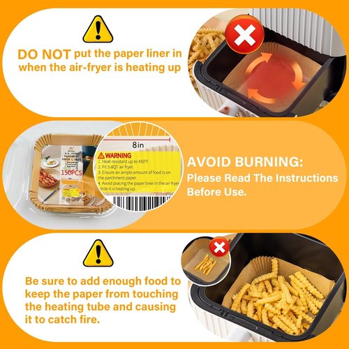 Air Fryer Liners 150 Pcs - 8" Square Non-Stick Parchment Paper for Baking & Roasting