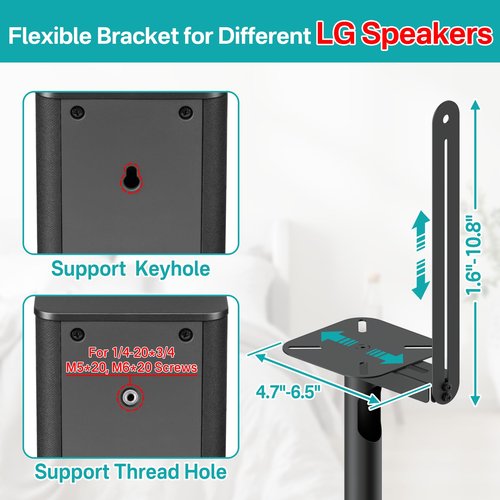 Heavy-Duty Speaker Stands Pair for LG Speaker Stands with LG Soundbar Mount - Height Adjustable Floor Speaker Stands for LG Surround Sound Speaker Stands SPQ8-S S95QR 578S1-S S78S2-S S65S3-S S55TR