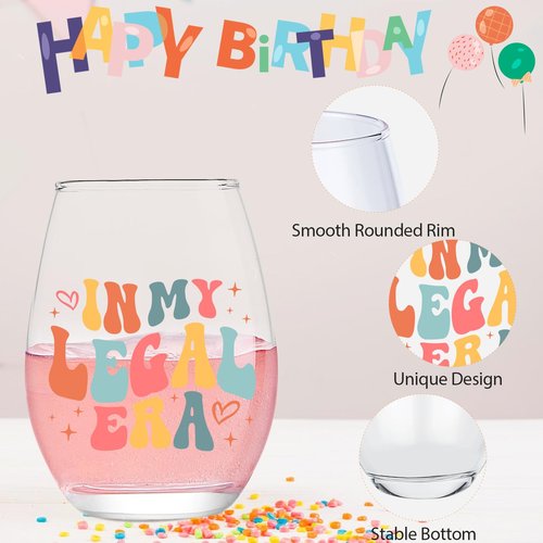 Lamyba 21st Birthday Gifts for Her/Women - In My Legal Era Wine Glass, 21 Year Old Birthday Decorations For Women, 21st birthday Gifts Ideas For Female, Friends, Daughter, Sister, 15oz
