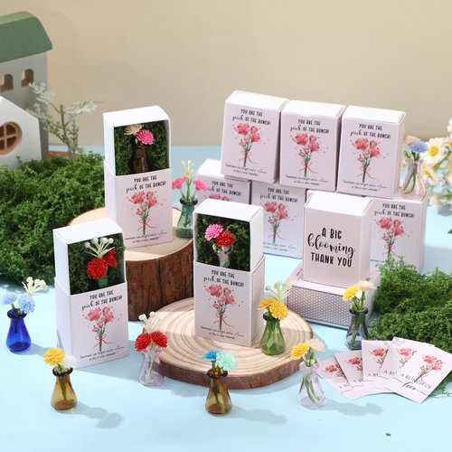 50 Sets Thank You Bulk Gifts for Women Mothers Day Teacher Appreciation Positive Mini Bud Vases with Flowers Office Desk Decor Mini Box Breathing Gifts for Nurse Graduation Office Coworker (Mix Color)