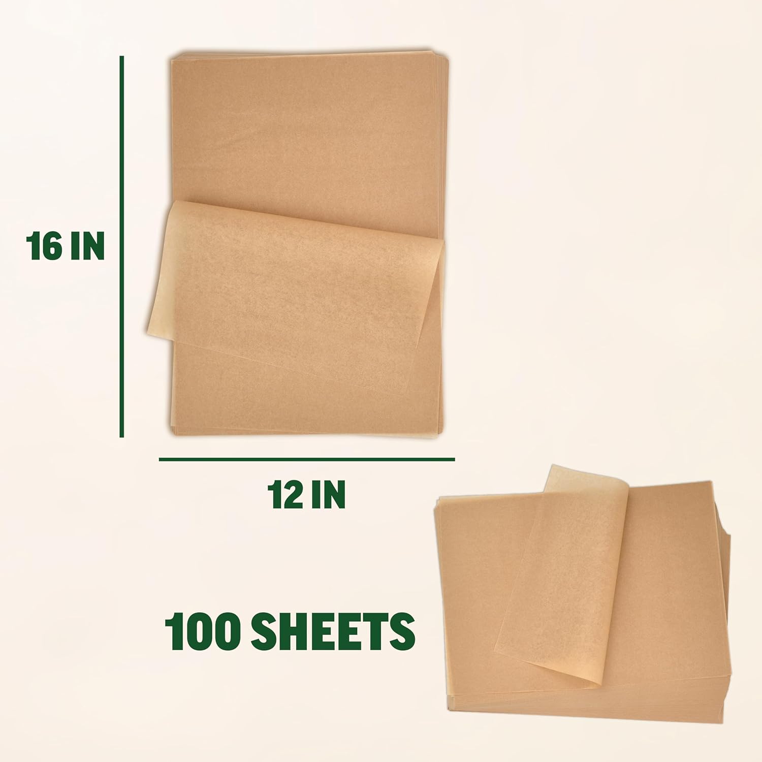 Zenlogy Parchment Paper Sheets - Unbleached, Non-Stick, High Heat | 12x16 Inches, 100 Sheets for Baking