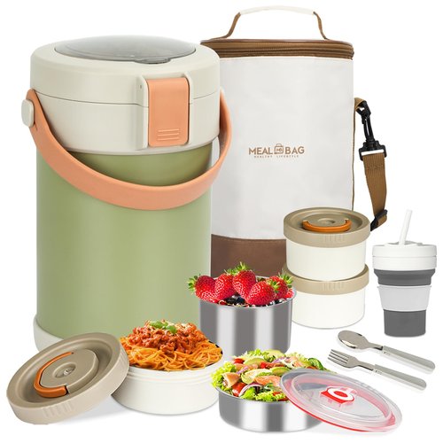 67oz Adults Thermo for Hot Food Kit 2L 9.06in 3 Layer Stainless Steel Vacuum Soup Food Thermo Hot Food Jar Bento Box for Men, Women, Suitable insulated Lunch Box for 12+ Camping, Office & Travel Use