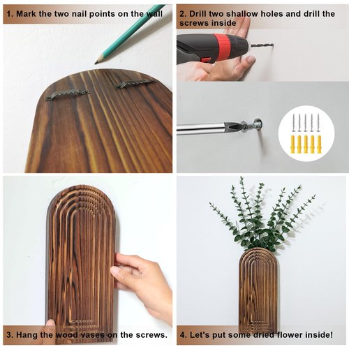 Wooden Wall Planter Vase Set of 2, Boho Hanging Planter for Indoor Plants & Flowers, Natural Wood Wall-Mounted Planters for Art Home Decor - Living Room, Bedroom, Bathroom, Patio (Brown)