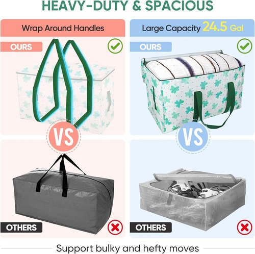 BALEINE Oversized Moving Bags - Heavy-Duty Storage Totes with Reinforced Handles | 2-Pack in Clover
