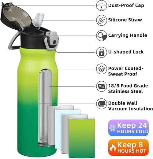 BJPKPK 25oz Insulated Water Bottle - BPA Free Stainless Steel, Leak Proof with Straw | Bamboo Grove Design